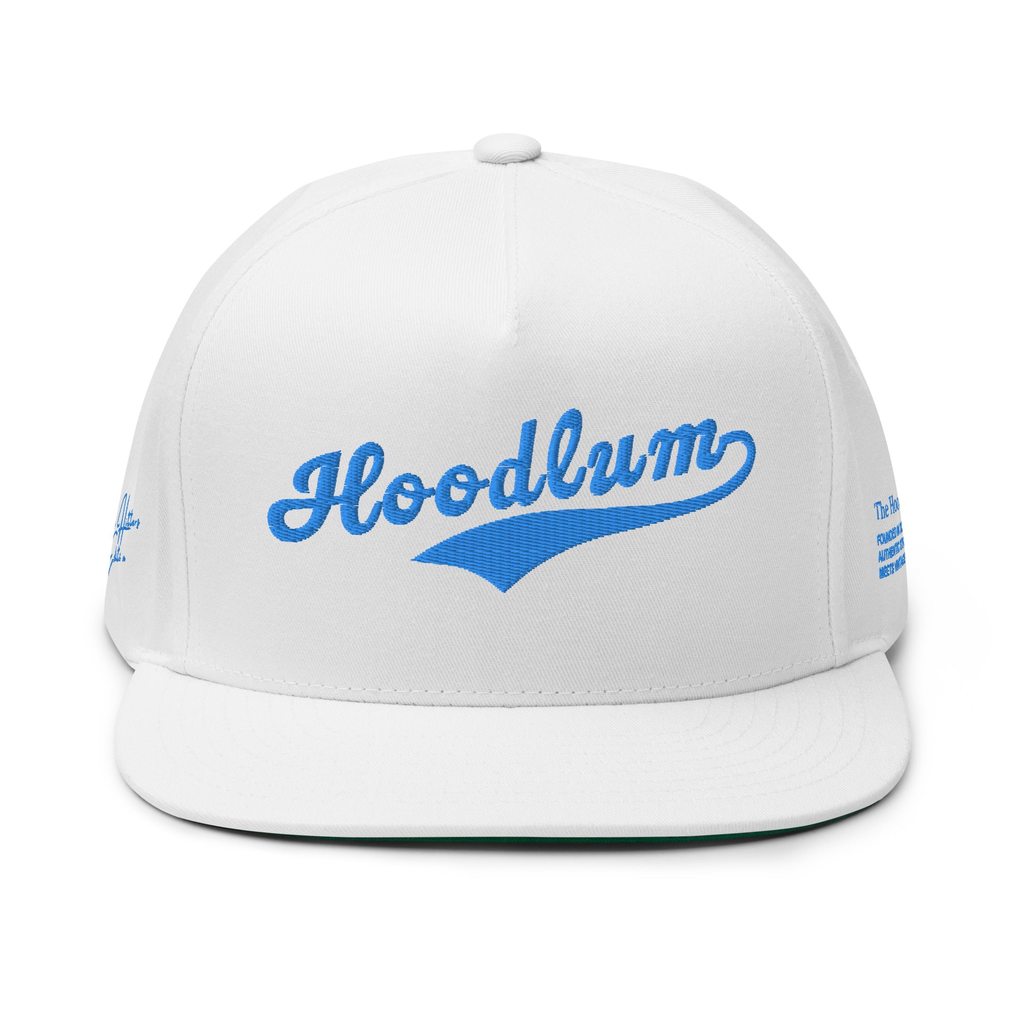Flat Bill Baseball Cap: Heavy Hitters Edition - Blanco Blue Swash - The Hoodlum Co.
