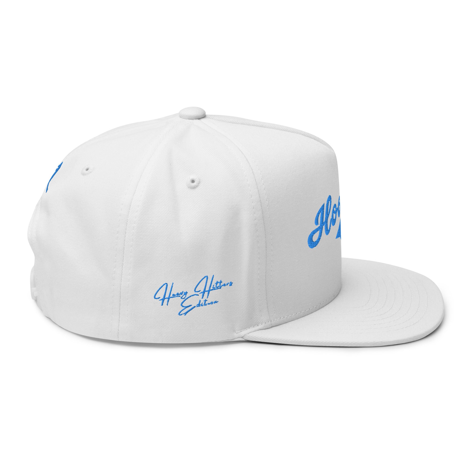 Flat Bill Baseball Cap: Heavy Hitters Edition - Blanco Blue Swash - The Hoodlum Co.