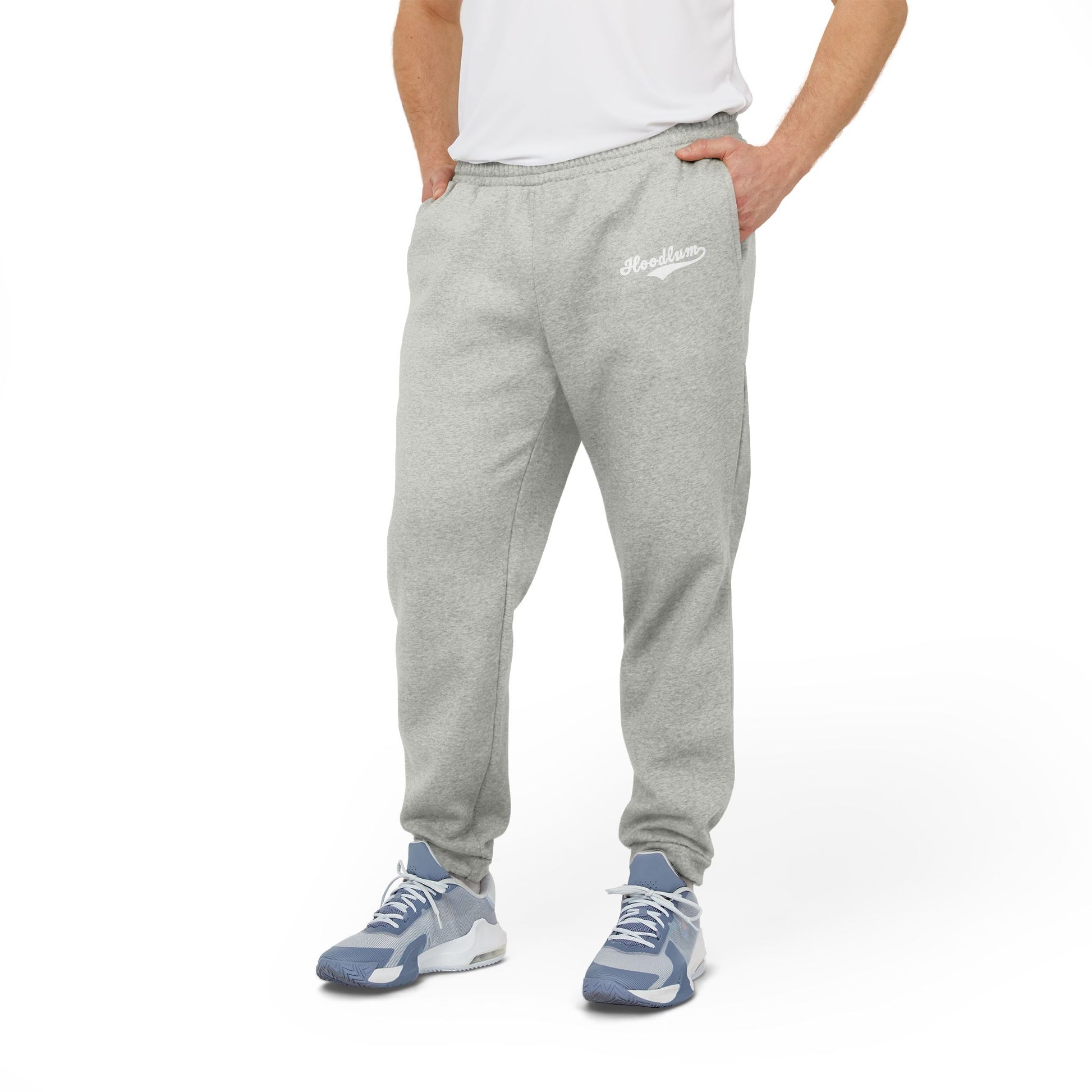 Adidas—inspired Hoodlum Fleece Joggers - Heavy Hitters Edition - White Swash - The Hoodlum Co.