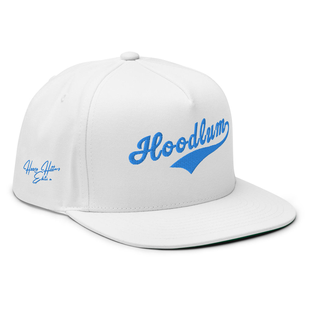 Flat Bill Baseball Cap: Heavy Hitters Edition - Blanco Blue Swash - The Hoodlum Co.